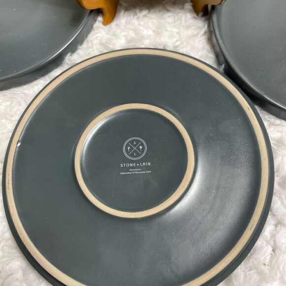 Stone Lain Stoneware Round Salad Plates Set Of 4, Coupe Matte charcoal gray. - Picture 4 of 5